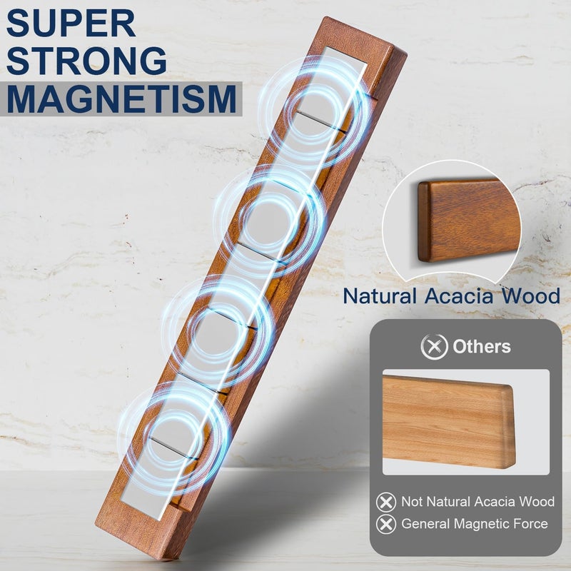 ENOKING Magnetic Knife Strips, Magnetic Knife Holder for Wall 16 Inch, Acacia Wood Knife Magnetic Strip Use as Knife Bar, Knife Holder for Kitchen Utensil Organizer, Without hooks - Image 3